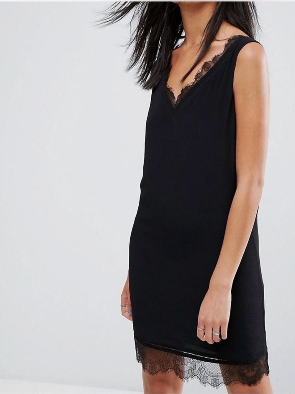 All Saints Black Lace-Trim V-Neck Slip